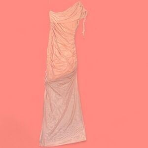 VICI Blush Pink Ruched One Shoulder Maxi Dress Size Small